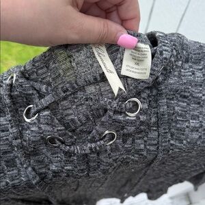 Chenault Charcoal Gray Lace-Up Crewneck Sweater